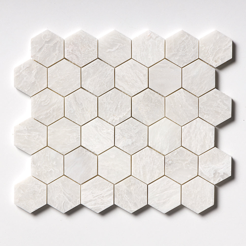 Siberian White Honed Hexagon 2x2 Marble Mosaic