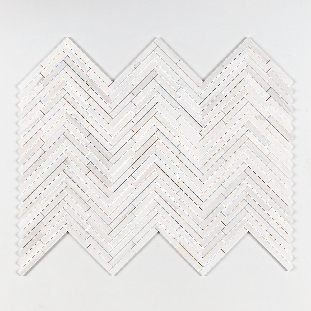 Bianco Dolomiti Polished Large Herringbone Marble Mosaic