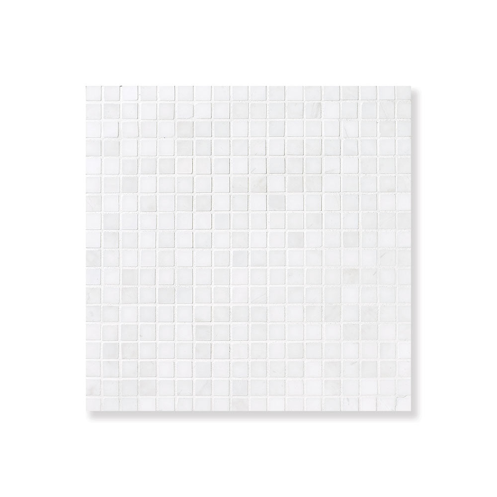 Bianco Dolomiti Honed Staggered Joint 5/8x5/8 Marble Mosaic