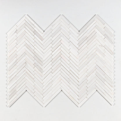 Bianco Dolomiti Honed Large Herringbone Marble Mosaic