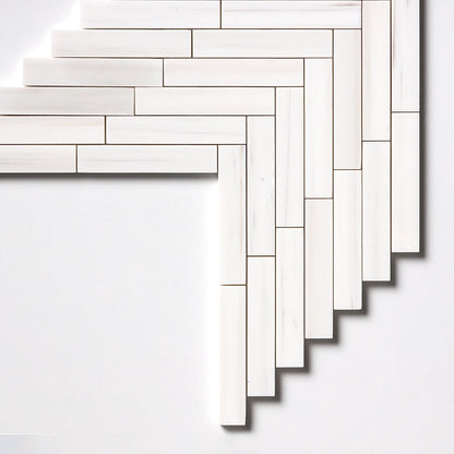 Bianco Dolomiti Honed Large Herringbone Marble Mosaic