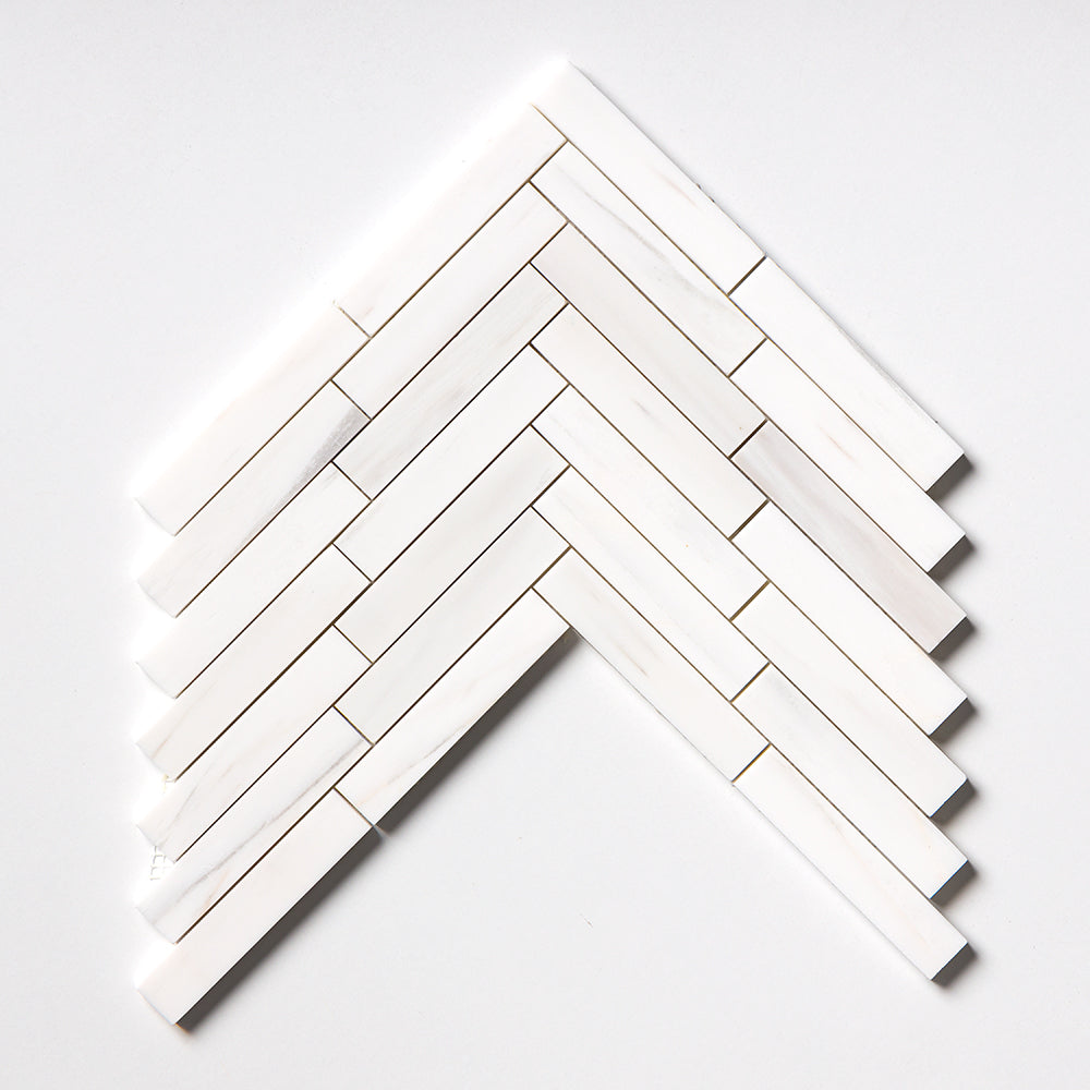 Bianco Dolomiti Honed Large Herringbone Marble Mosaic