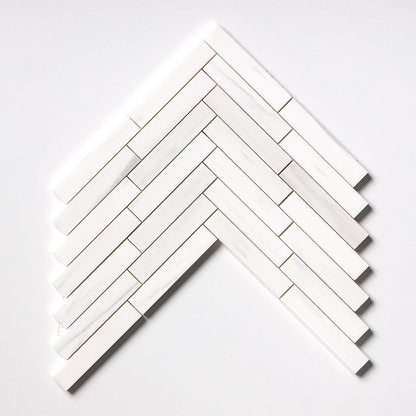 Bianco Dolomiti Honed Large Herringbone Marble Mosaic