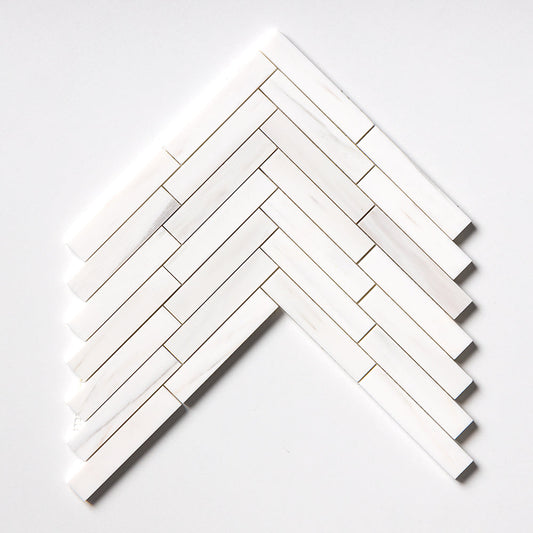 Bianco Dolomiti Honed Large Herringbone Marble Mosaic