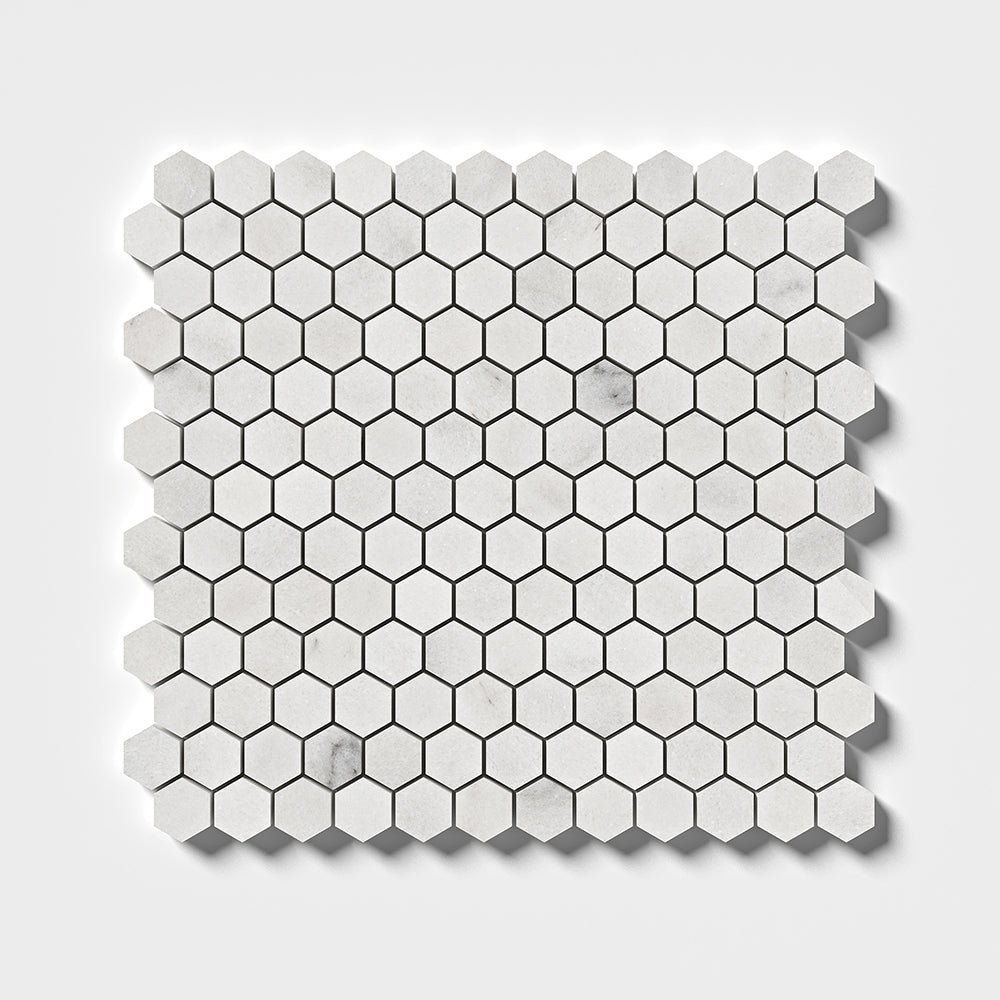 Calacatta T Honed Hexagon 1x1 Marble Mosaic