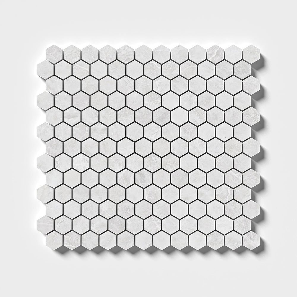 Siberian White Honed Hexagon Marble Mosaic