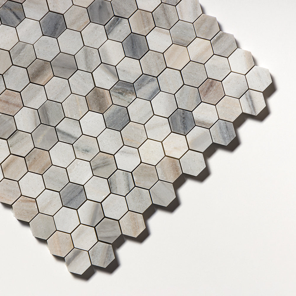 Silver Sky Honed Hexagon 1x1 Marble Mosaic