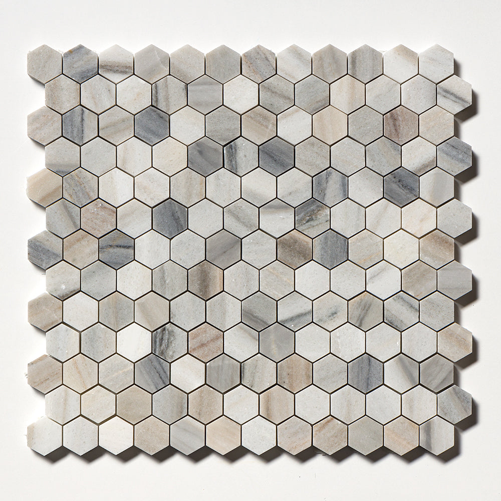 Silver Sky Honed Hexagon 1x1 Marble Mosaic
