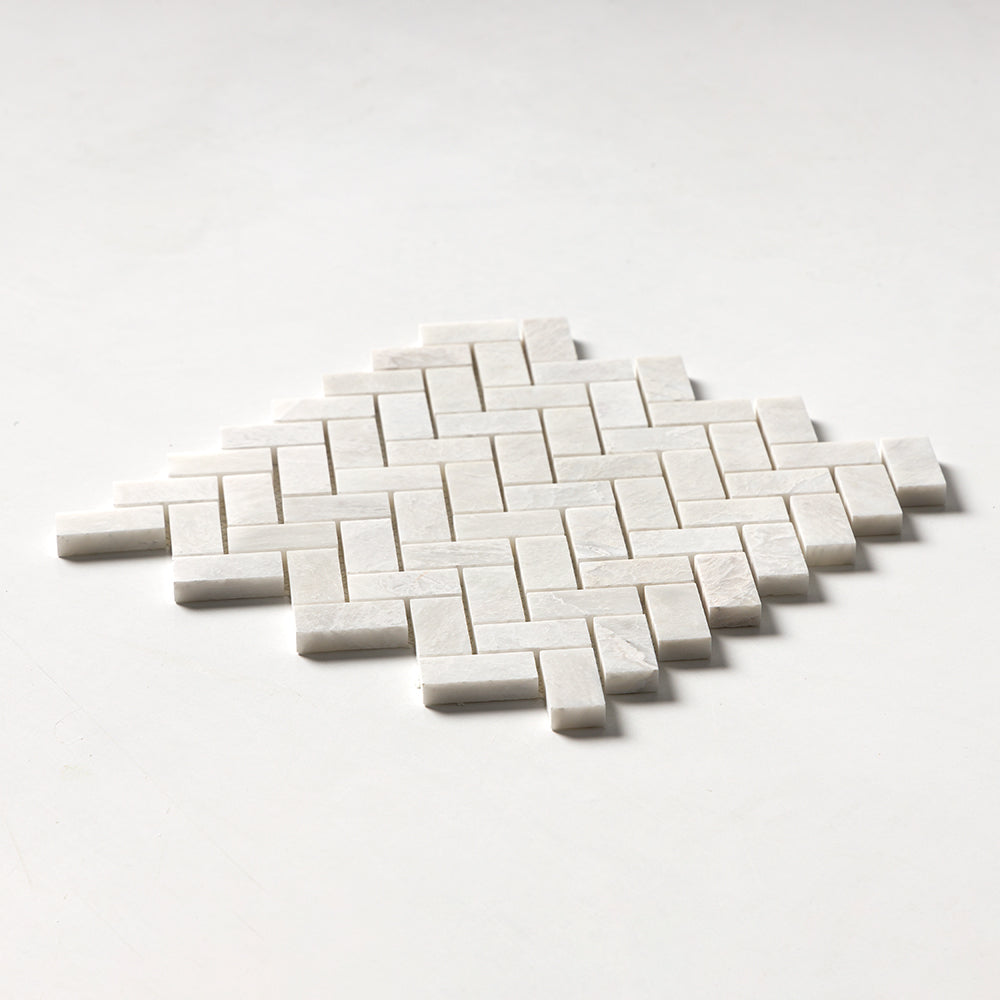 Siberian White Honed Herringbone 1x2 Marble Mosaic