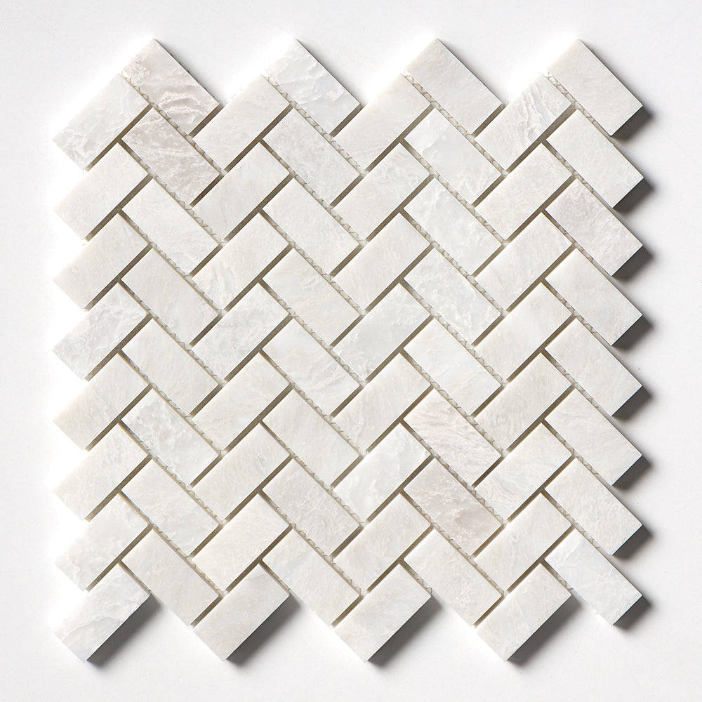 Siberian White Honed Herringbone 1x2 Marble Mosaic