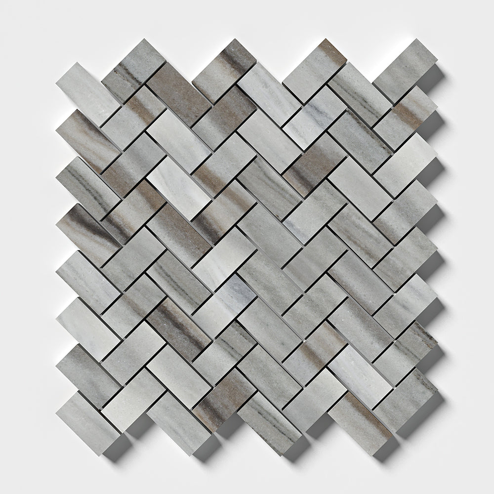 Silver Sky Honed Herringbone 1x2 Marble Mosaic