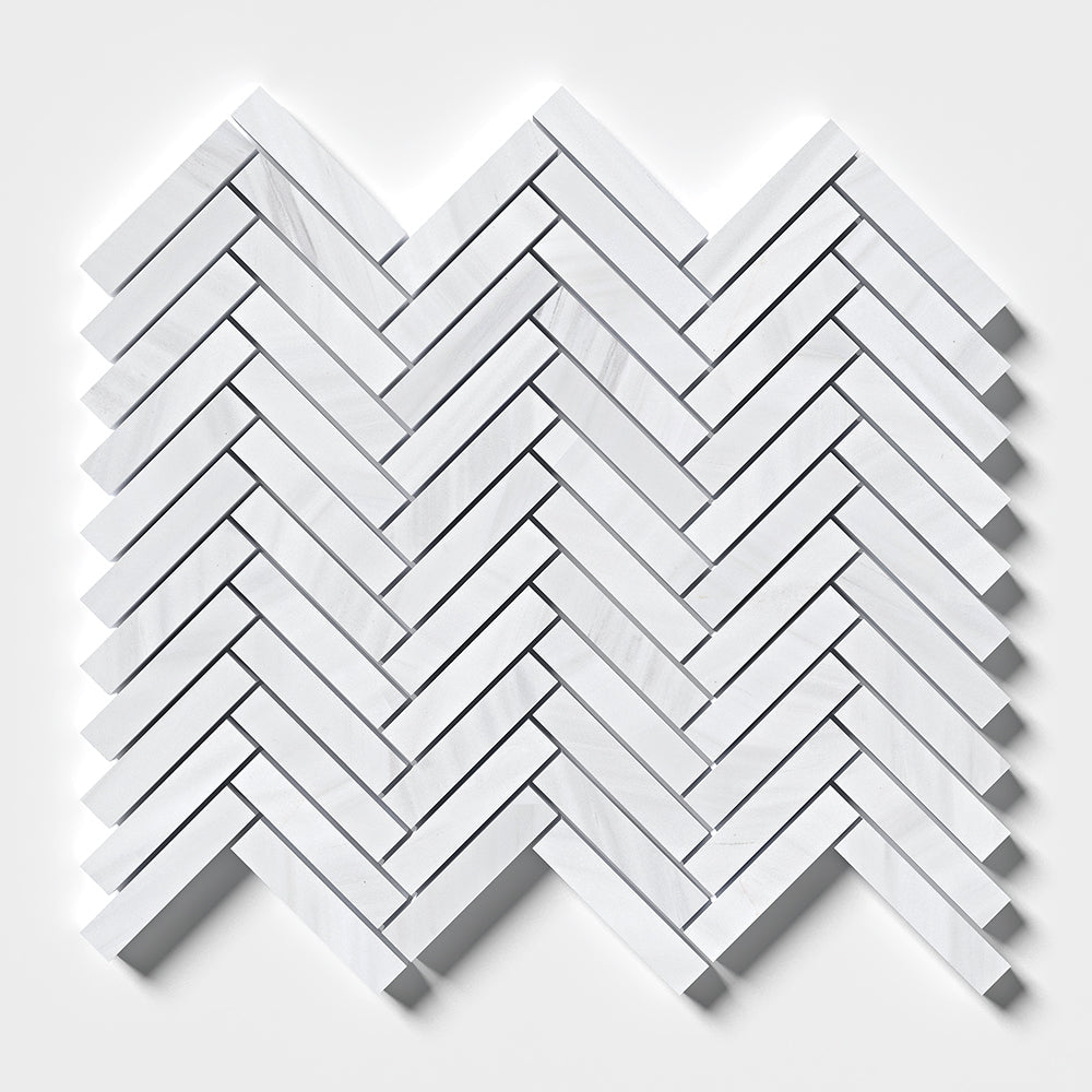 Bianco Dolomiti Honed Herringbone 5/8x3 Marble Mosaic