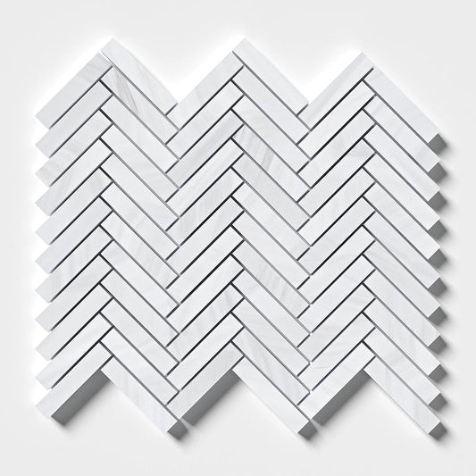 Bianco Dolomiti Honed Herringbone 5/8x3 Marble Mosaic