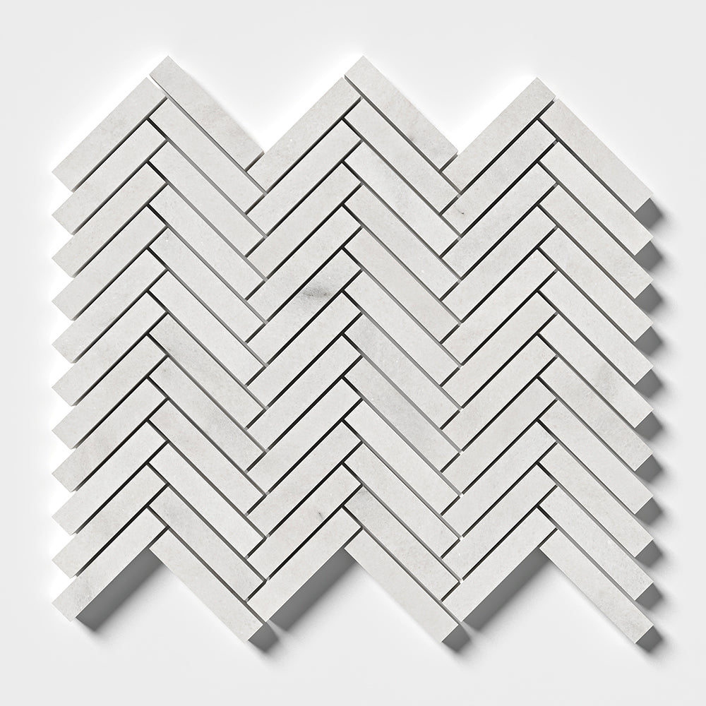 Calacatta T Honed Herringbone 5/8x3 Marble Mosaic