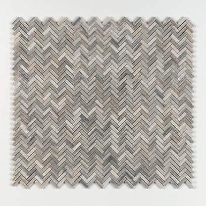 Silver Sky Honed Herringbone Marble Mosaic