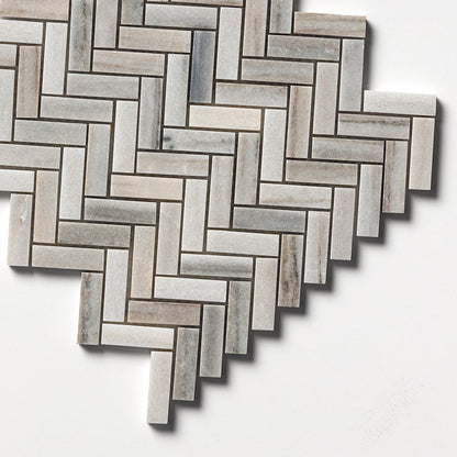 Silver Sky Honed Herringbone Marble Mosaic