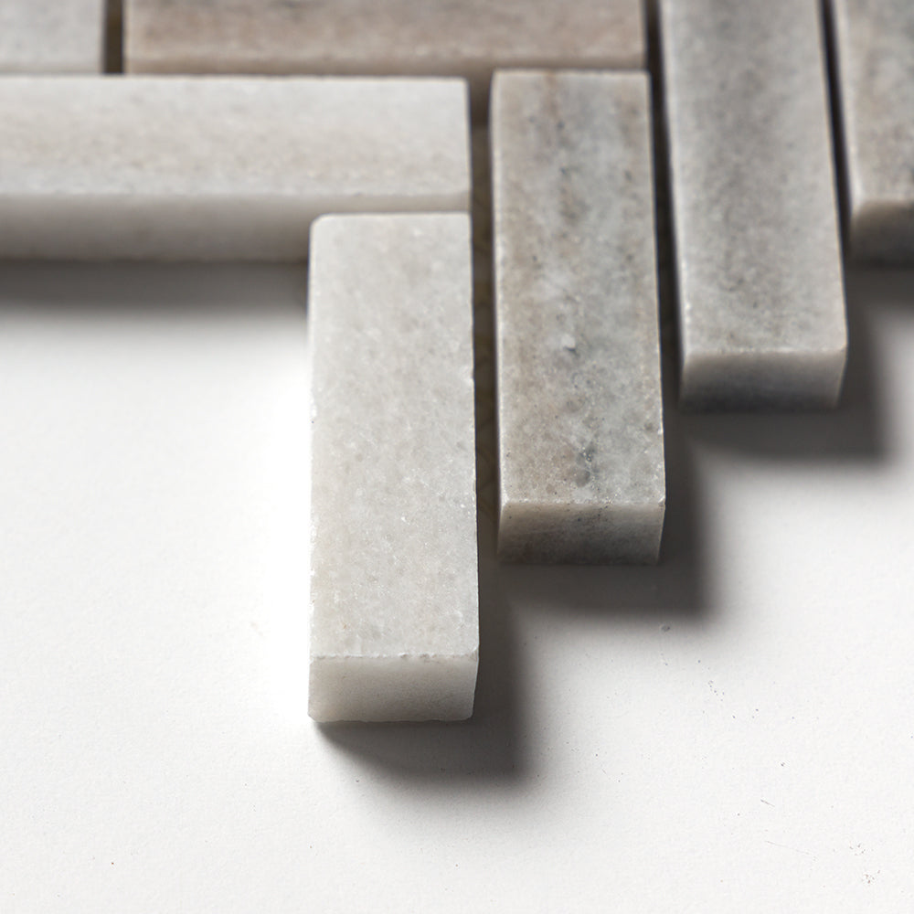 Silver Sky Honed Herringbone Marble Mosaic