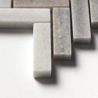 Silver Sky Honed Herringbone Marble Mosaic