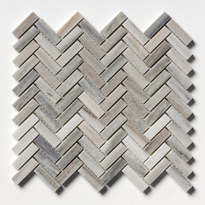 Silver Sky Honed Herringbone Marble Mosaic