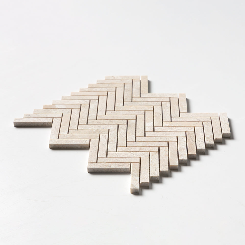 Royal Beige Honed Herringbone 5/8x3 Marble Mosaic