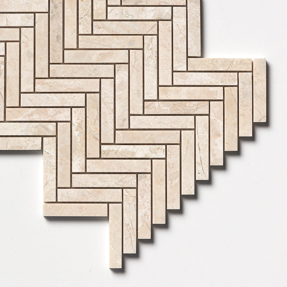 Royal Beige Honed Herringbone 5/8x3 Marble Mosaic
