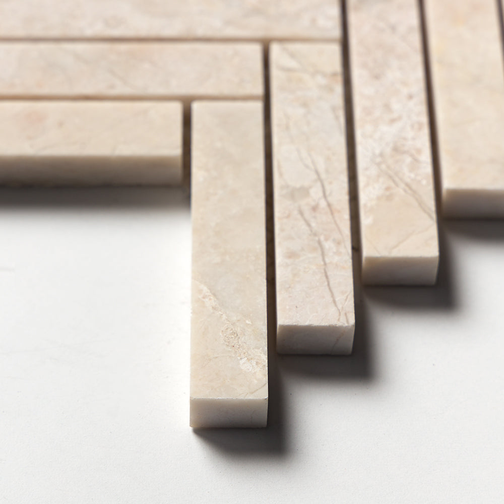 Royal Beige Honed Herringbone 5/8x3 Marble Mosaic