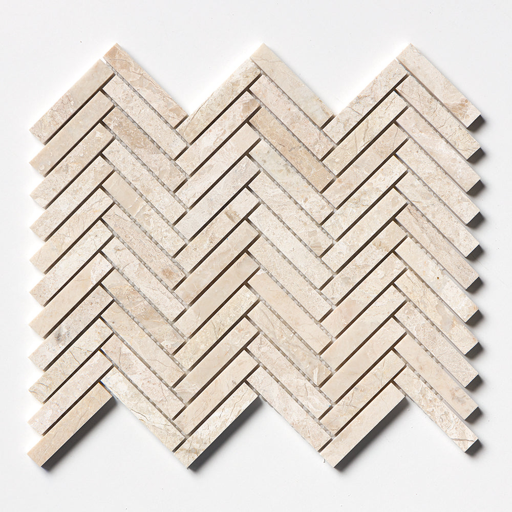 Royal Beige Honed Herringbone 5/8x3 Marble Mosaic