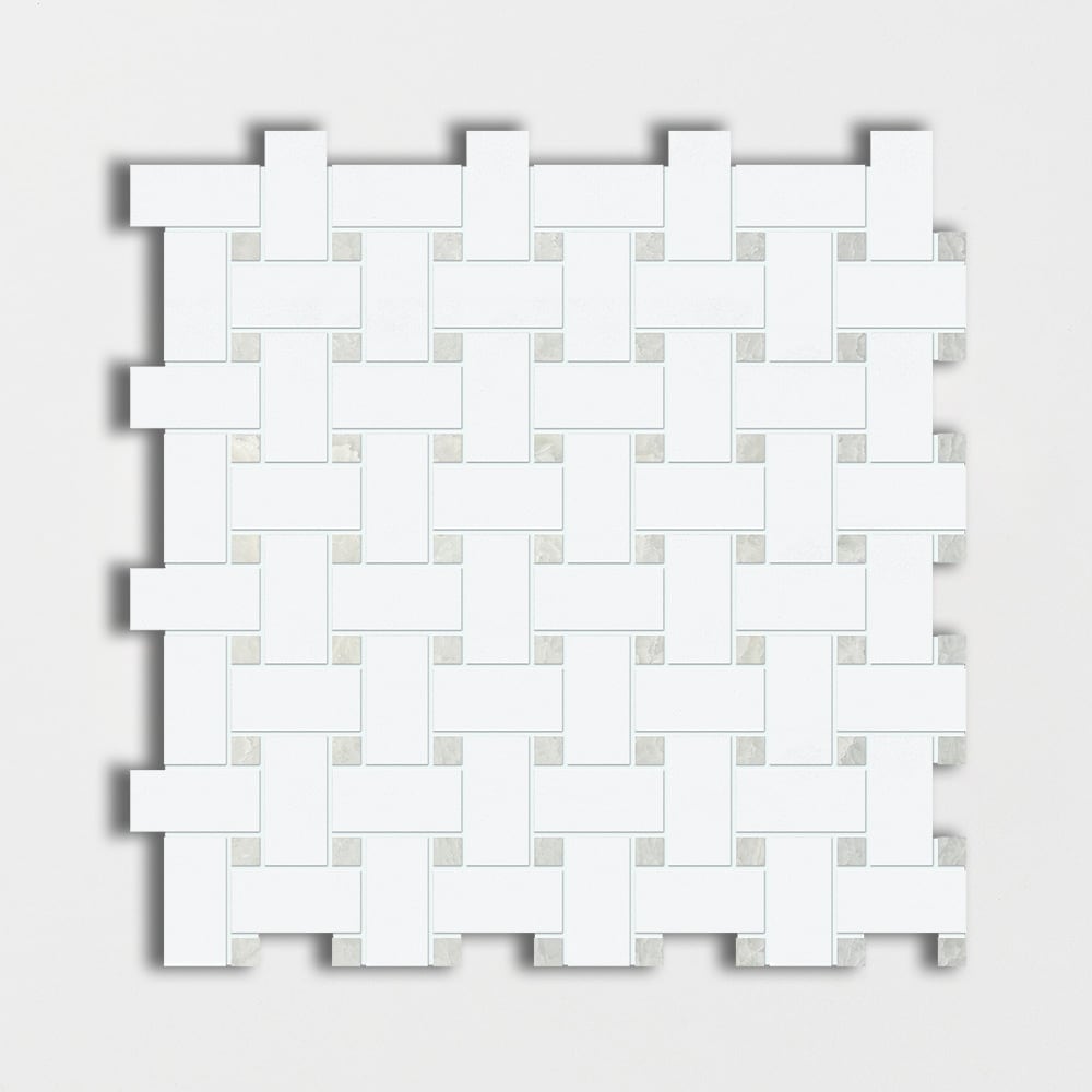 Thassos White&ming Green Polished Basket Weave Marble Mosaic