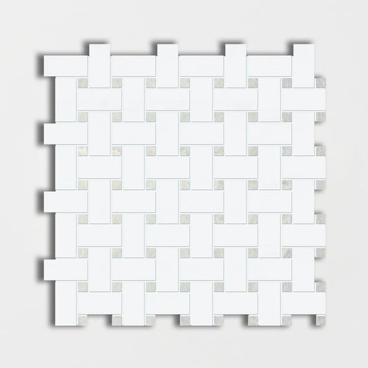 Thassos White&ming Green Polished Basket Weave Marble Mosaic