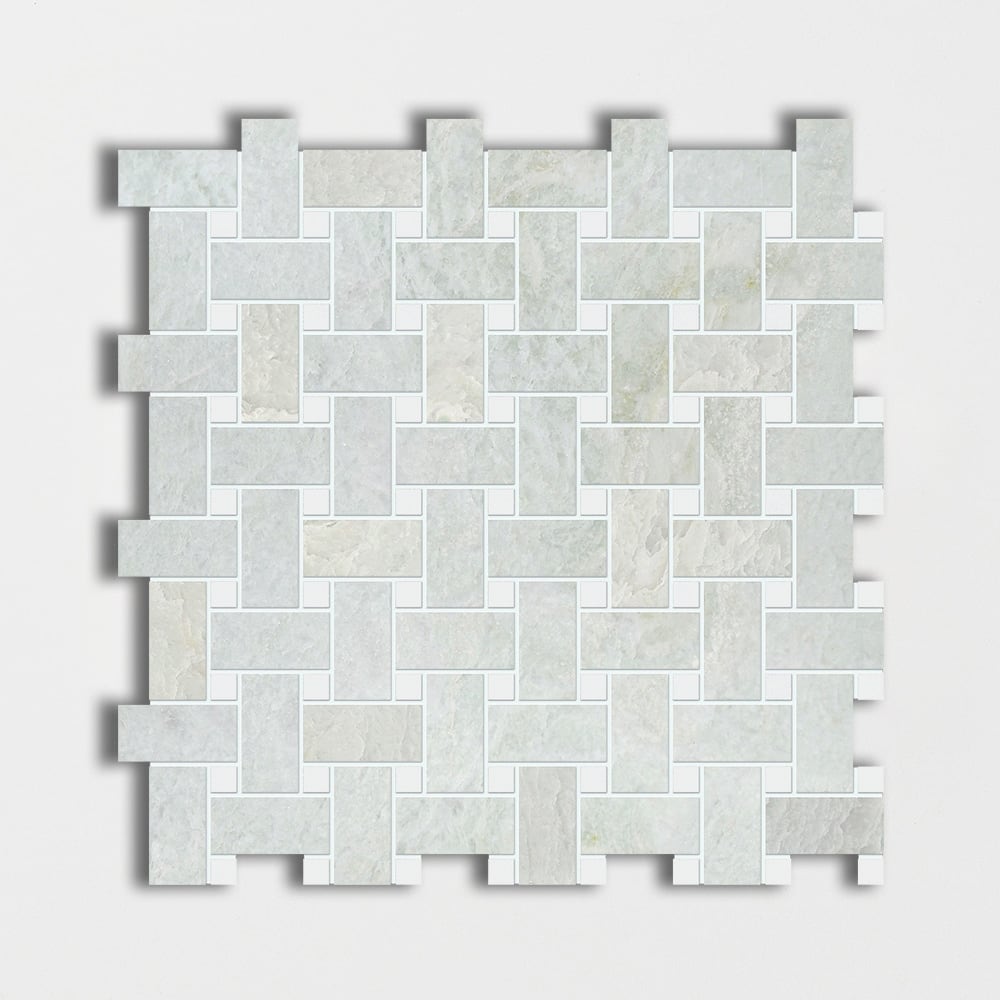 Ming Green Polished Basket Weave Marble Mosaic