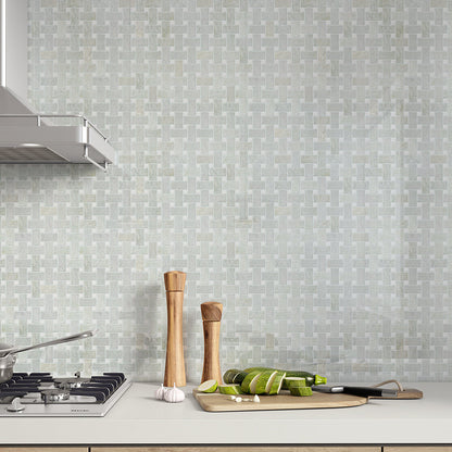 Ming Green Polished Basket Weave Marble Mosaic