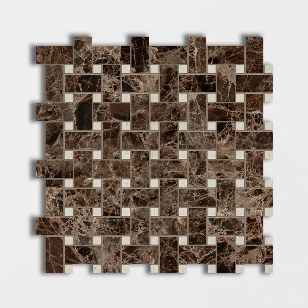 Emperador Dark&crema Marfil Polished Basket Weave Marble Mosaic