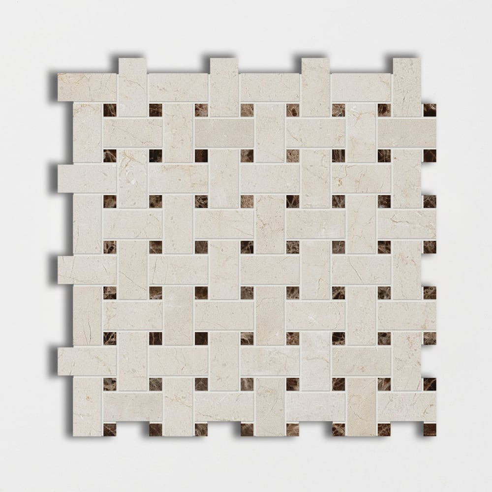 Crema Marfil Polished Basket Weave Marble Mosaic