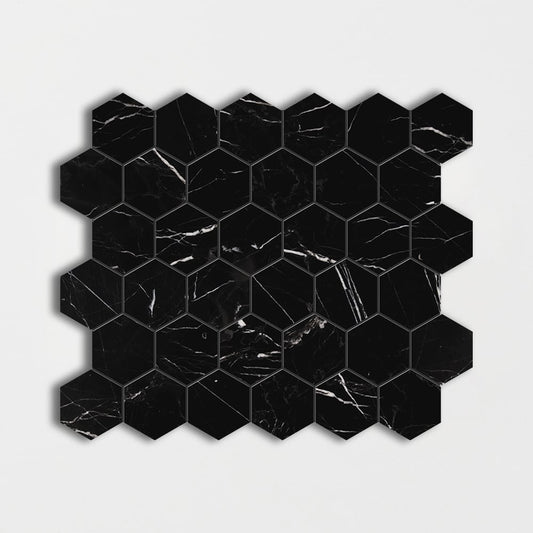 Black Honed Hexagon Marble Mosaic