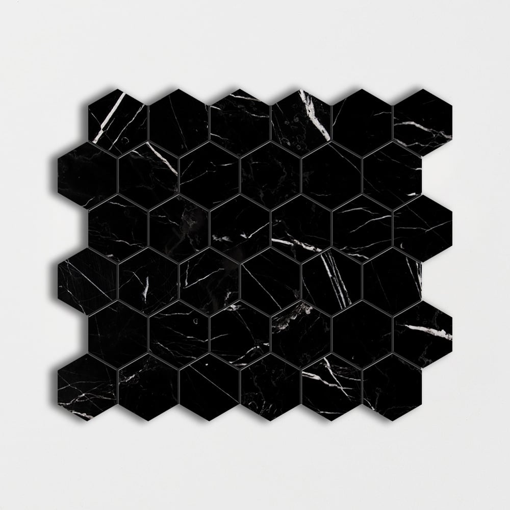 Black Polished Hexagon Marble Mosaic