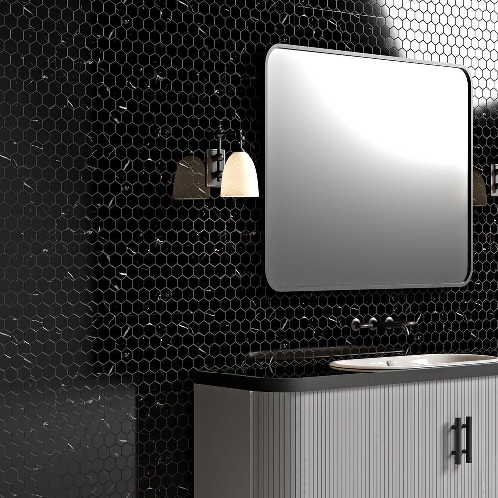 Black Polished Hexagon Marble Mosaic
