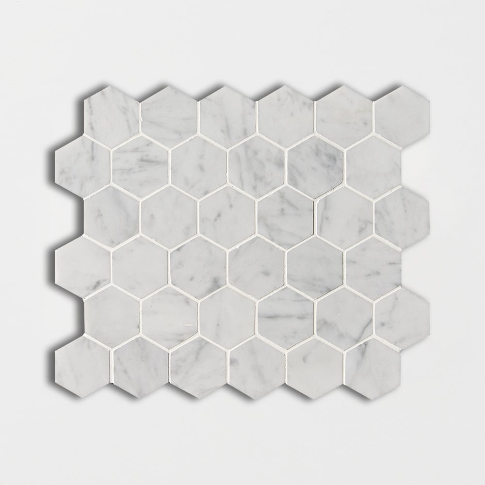 Italian Carrara Honed Hexagon Marble Mosaic
