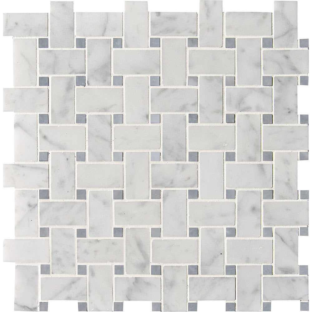 Italian Carrara Honed Basket Weave Marble Mosaic
