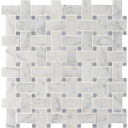 Italian Carrara Honed Basket Weave Marble Mosaic