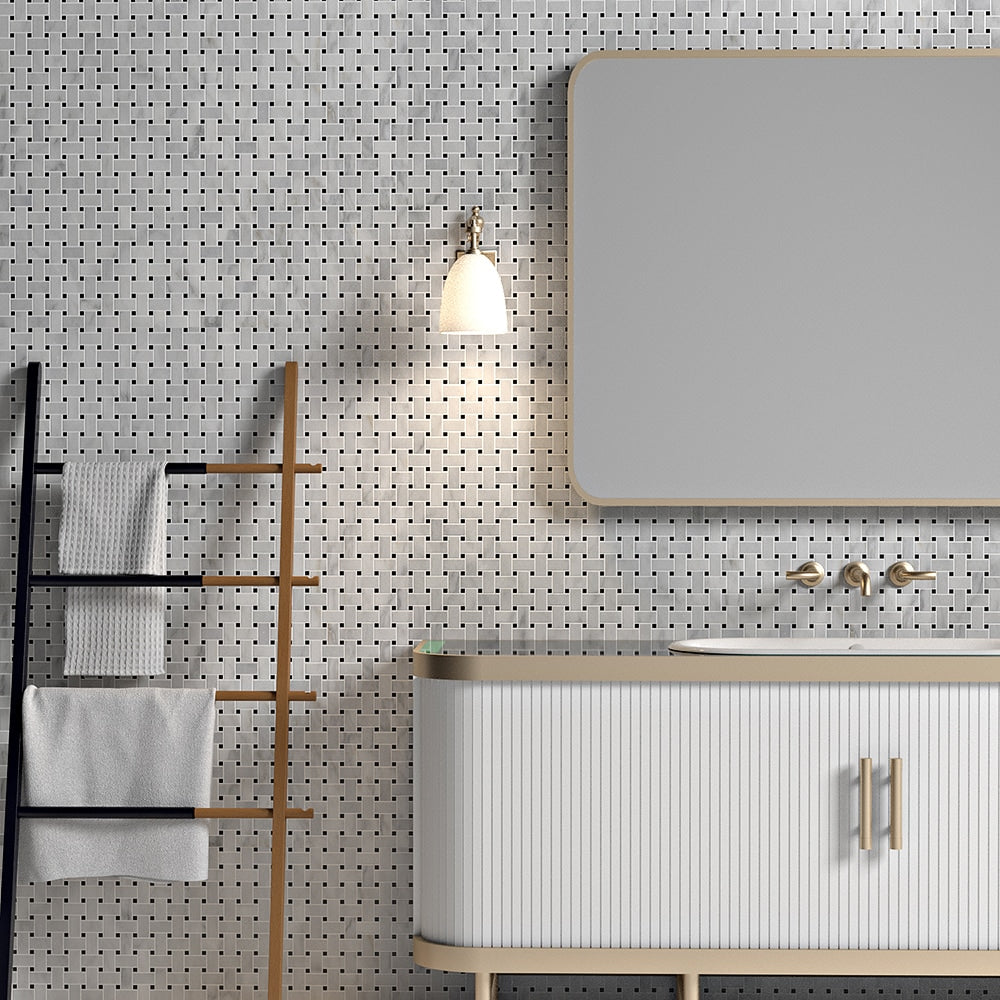 Italian Carrara Honed Basket Weave Marble Mosaic