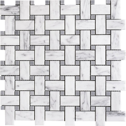 Italian Carrara Polished Basket Weave Marble Mosaic