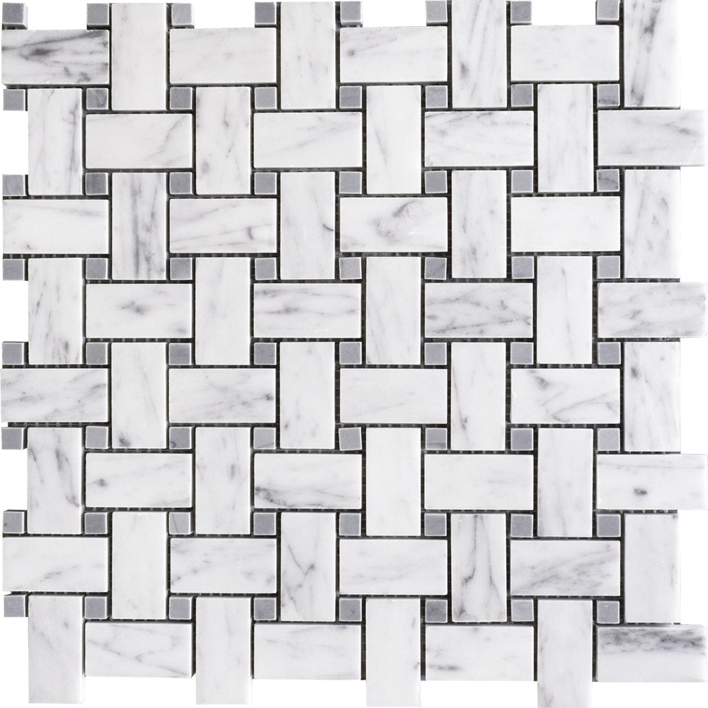 Italian Carrara Polished Basket Weave Marble Mosaic