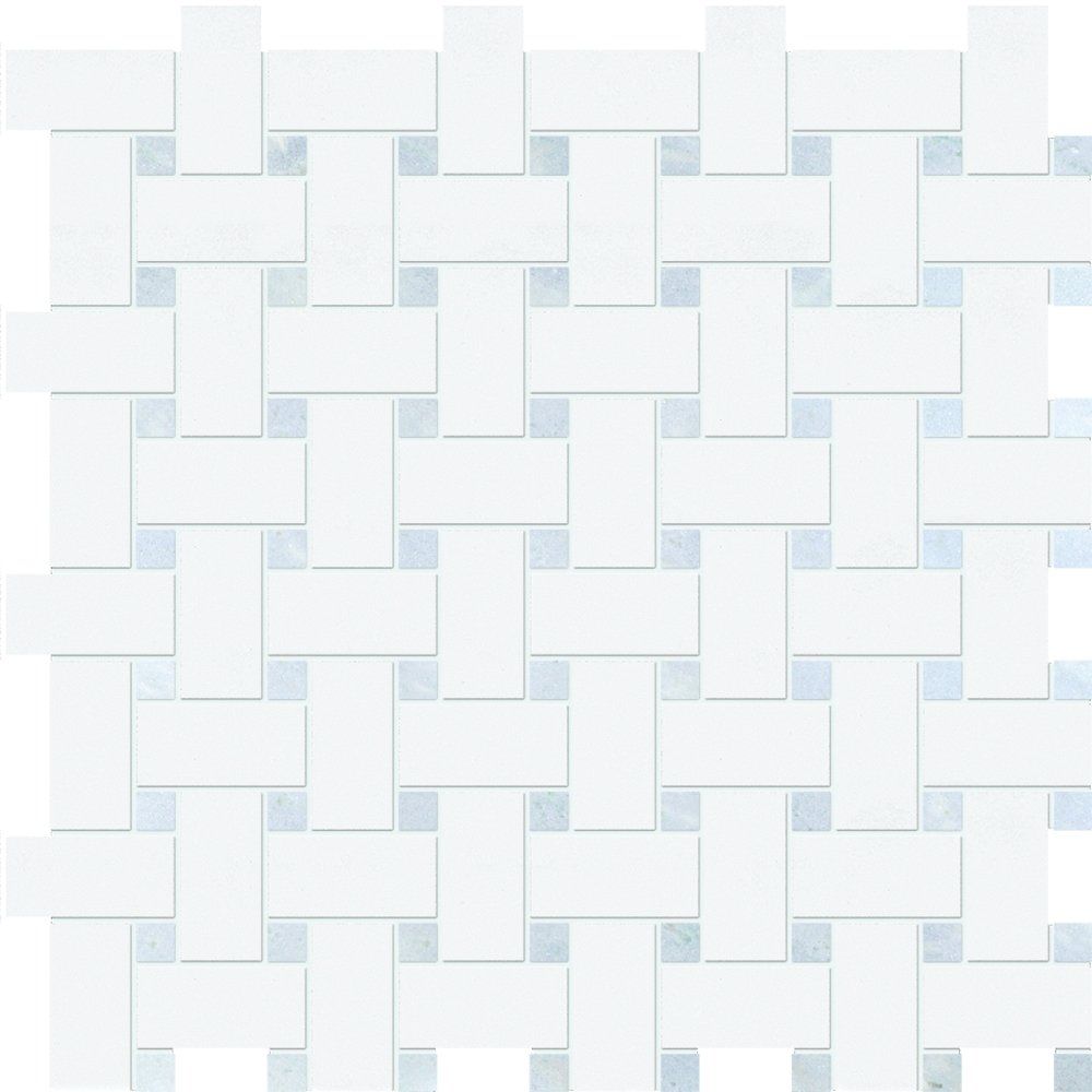 Thassos White&blue Celeste Polished Basket Weave Marble Mosaic