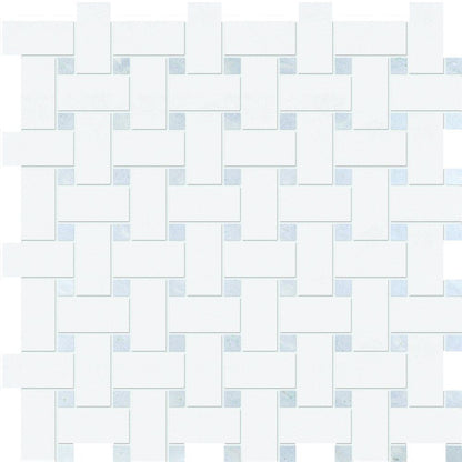 Thassos White&blue Celeste Polished Basket Weave Marble Mosaic