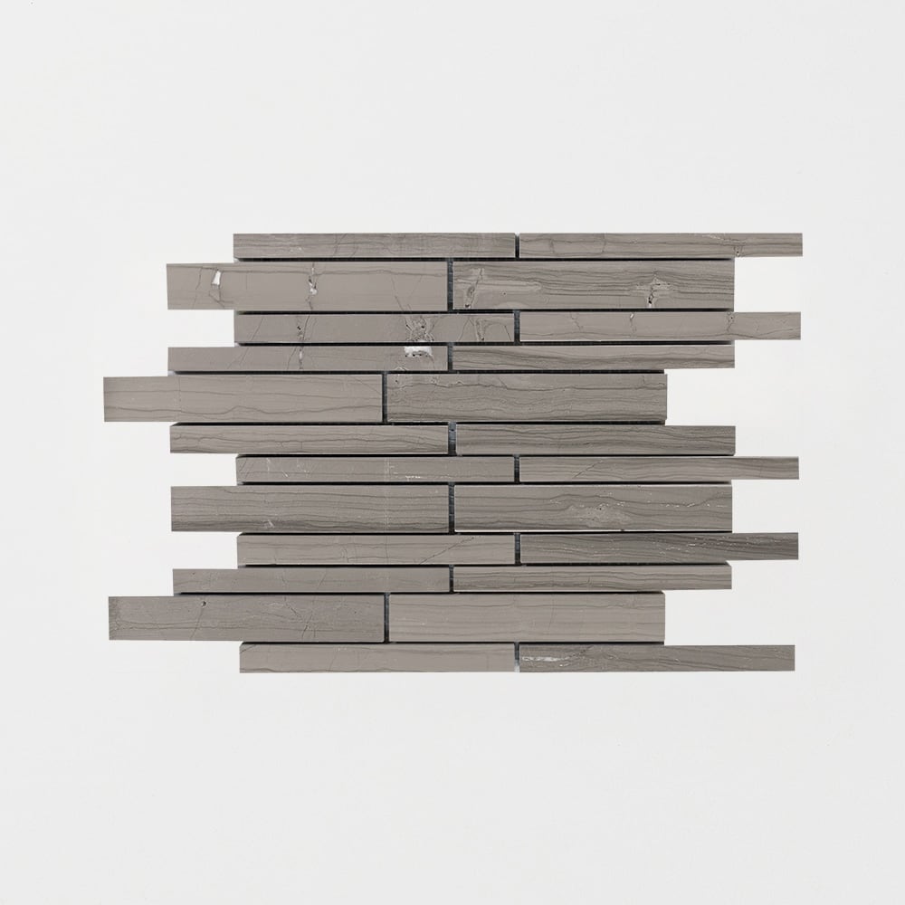 Athens Grey Dark Honed Staggered Joint Marble Mosaic