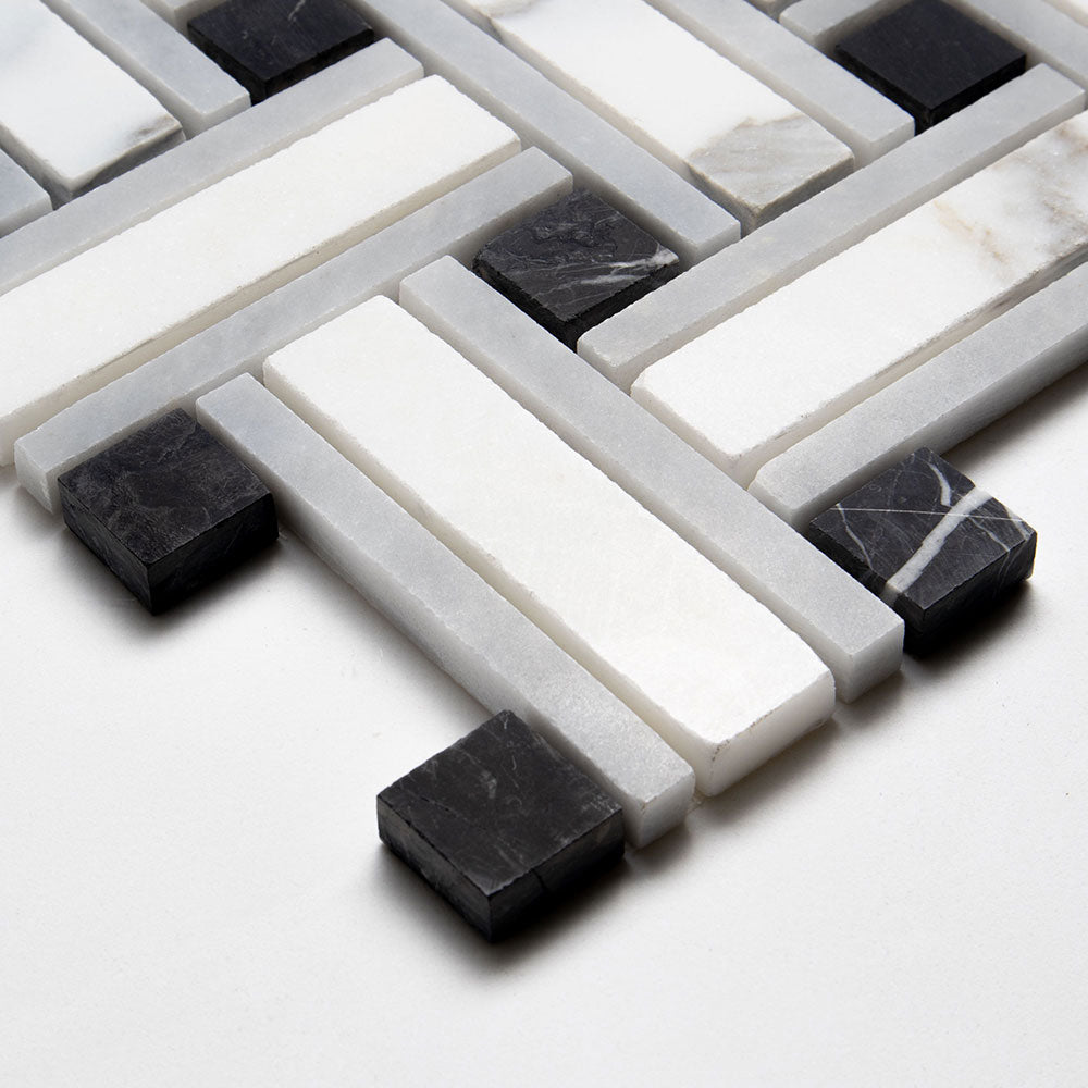 Tagled Calacatta Gold Honed Lattice Marble Mosaic