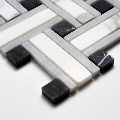 Tagled Calacatta Gold Honed Lattice Marble Mosaic