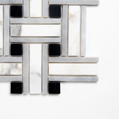 Tagled Calacatta Gold Honed Lattice Marble Mosaic
