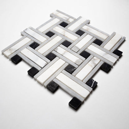 Tagled Calacatta Gold Honed Lattice Marble Mosaic