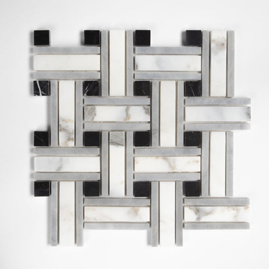 Tagled Calacatta Gold Honed Lattice Marble Mosaic